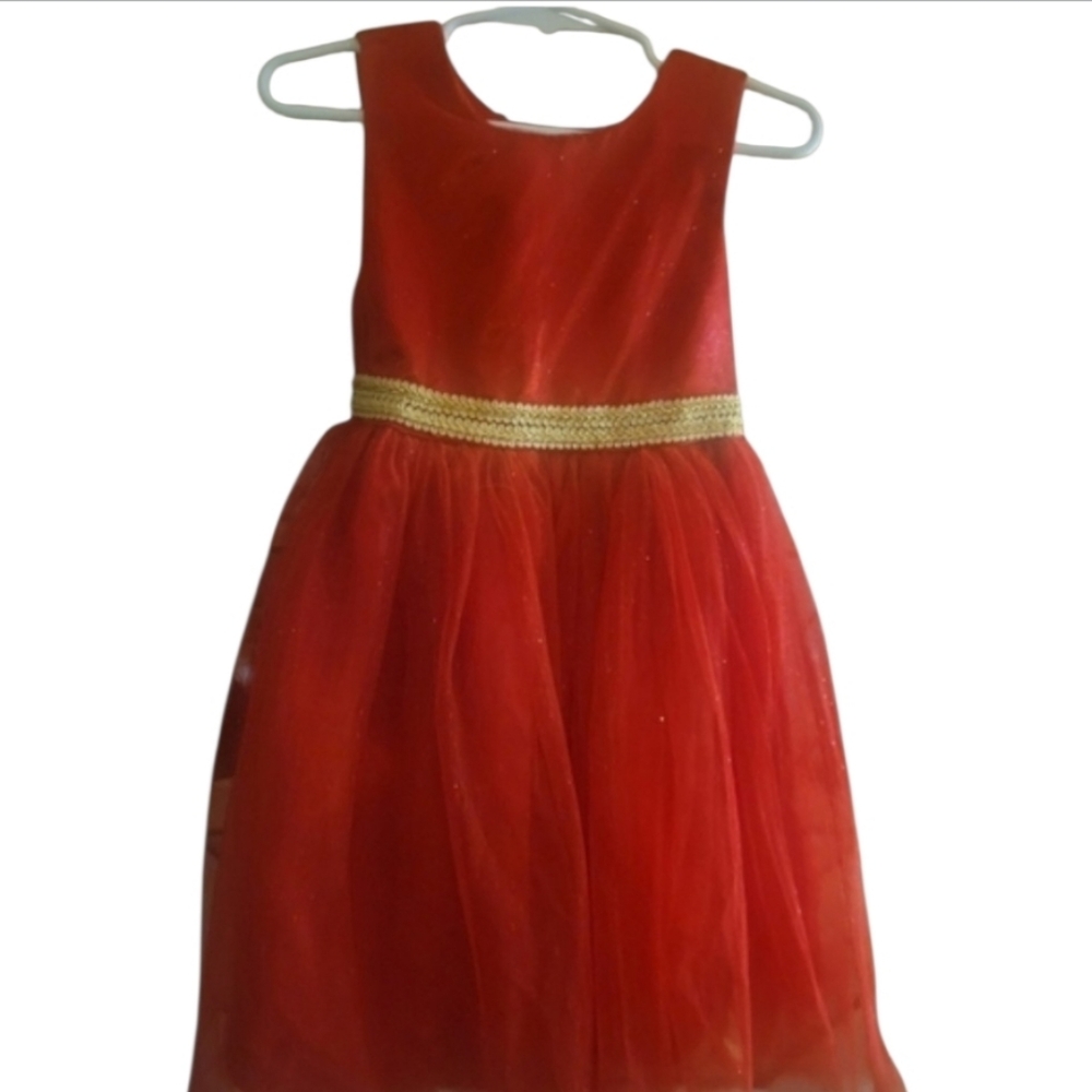 Girls Size 4T "Nannette Kid" Dress Red & Gold‎ Trim Sparkle Holiday Party Formal